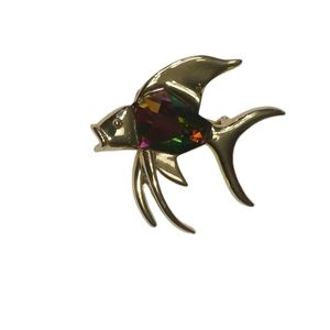 Sarah Coventry Angel Fish Brooch with Rhinestone  Gem